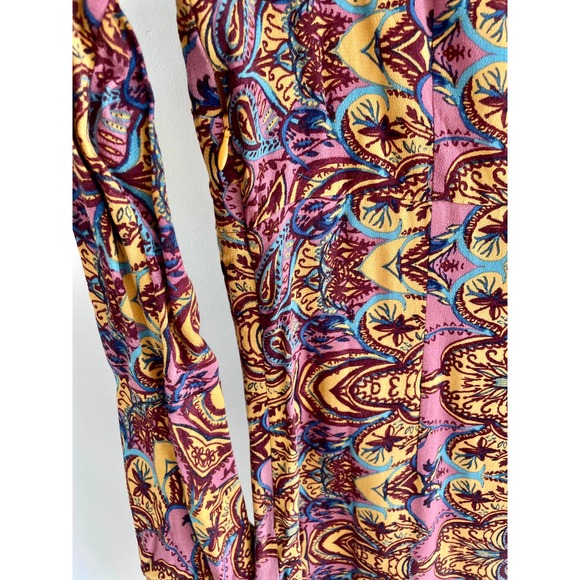 Free People Ossie Vibes Bell Sleeve Paisley Mini Shift Dress Gold Brown Sz 2 - Picture 5 of 6